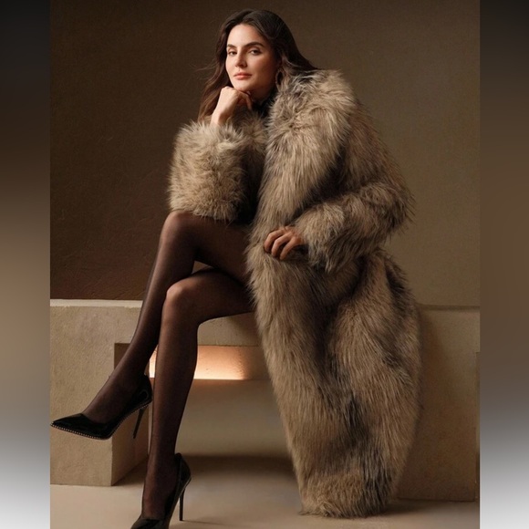 Luxury vintage style Gradient Brown Luxe Faux Fur Long Coat - Picture 8 of 10